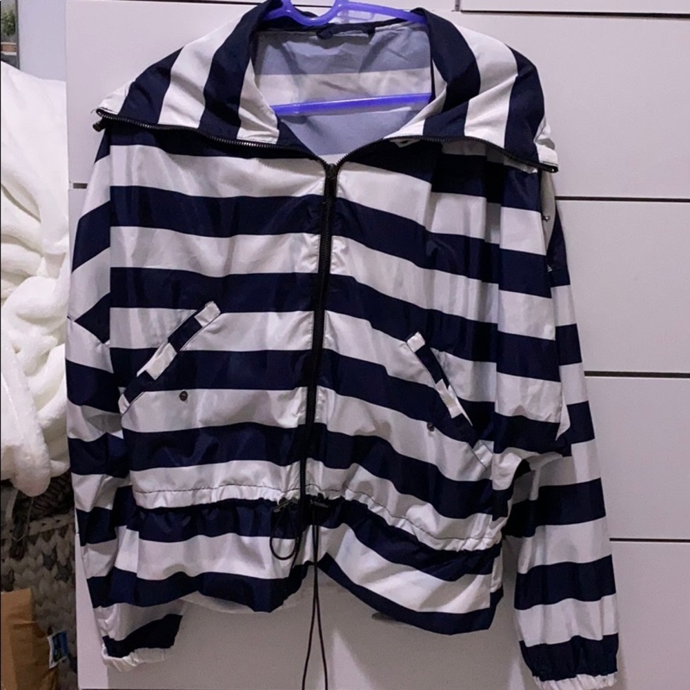 ZARA striped zipper jacket with hood